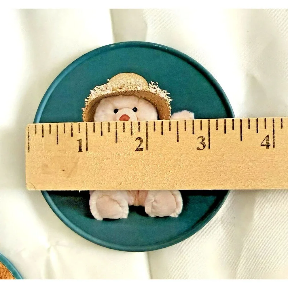 Vintage Teddy Bear Coaster Set Matching Collector Tin Set of 6 Cork Backs